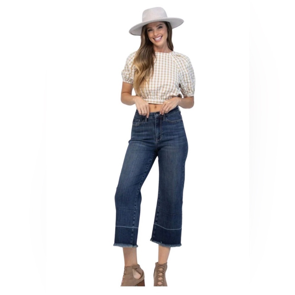 NWT Judy Blue High Waist Wide Leg Crop Jeans Dark Blue Size 7/28